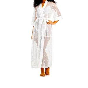 International Concepts Intimates-Long White Embroidered Sheer Wrap Robe-NWT